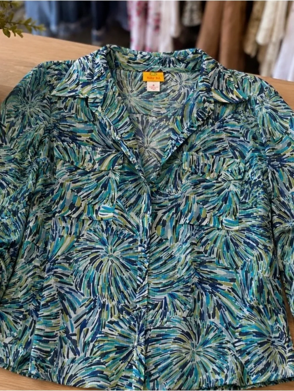 Ruby Rd. Blue Multi Floral-Print Button Front Blouse - Picture 2 of 2